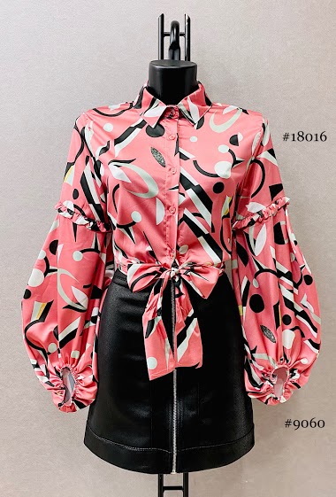 Wholesaler Elle Style - Satin GEOMETRIC Printed Blouse Chic and Trendy Heart