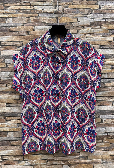 Wholesaler Elle Style - ERIKA printed, flowing blouse with button to tie or not