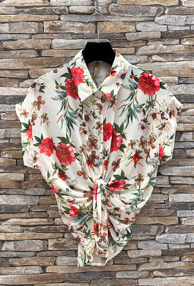 Wholesaler Elle Style - ERIKA printed, flowing blouse with button to tie or not