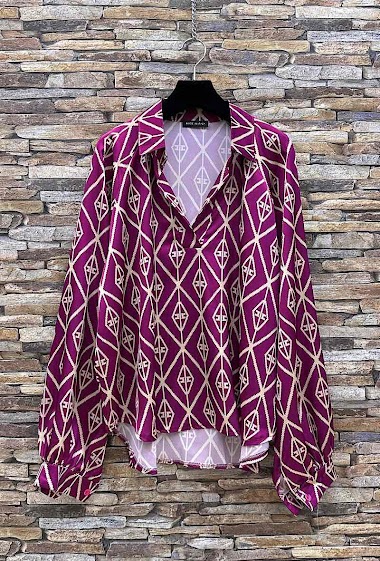 Wholesaler Elle Style - Chic printed satin blouse JESSIE. with romantic sleeves