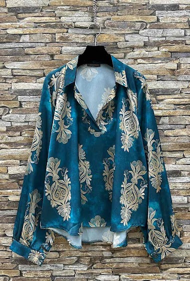Wholesaler Elle Style - Chic printed satin blouse JESSIE. with romantic sleeves