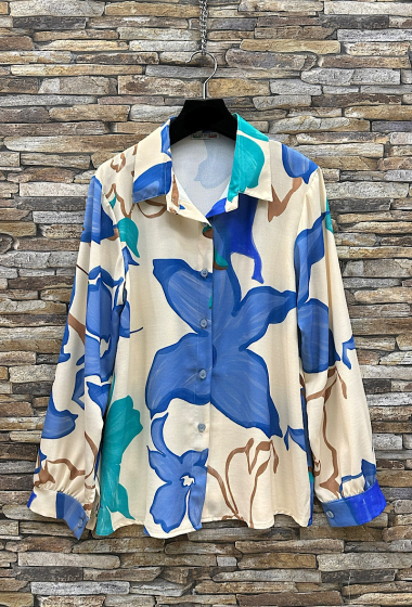 Großhändler Elle Style - JESSICA Schicke Bluse. Muster. Verdeckte Knopfleiste mit Unterleiste.