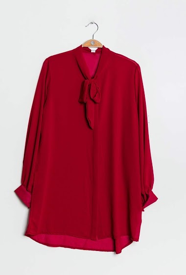 Wholesaler Elle Style - Long oversized long blouse with lavalier collar, trendy sleeves.