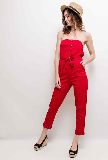 Mayorista Elle Style - Saharan Bustier cotton jumpsuit with button and front pockets.