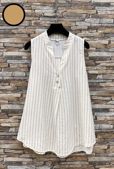 Wholesaler Elle Style - ARIELLA linen effect tank top with buttons, fluid and bohemian