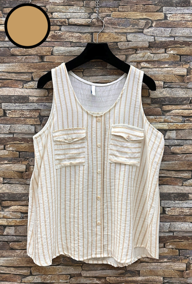 Wholesaler Elle Style - ARIELLY linen effect tank top with buttons, fluid and bohemian