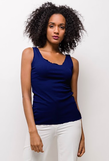 Basic LAURA tank top in ribbed cotton jersey, frilly detail.