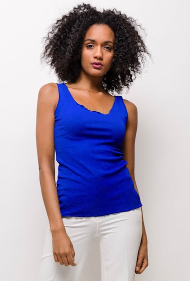 Wholesalers Elle Style - Basic LAURA tank top in ribbed cotton jersey, frilly detail.