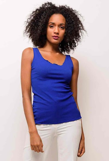 Mayorista Elle Style - Basic LAURA tank top in ribbed cotton jersey, frilly detail.