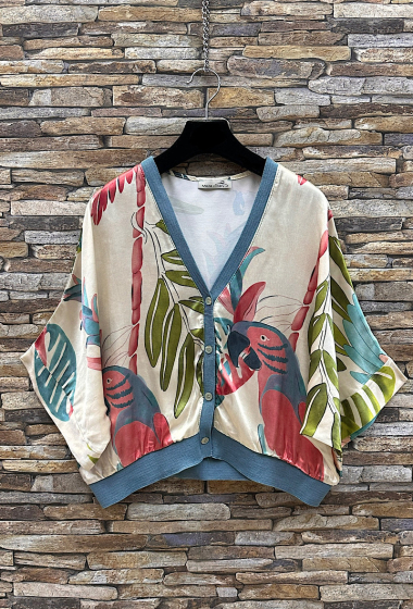 Wholesaler Elle Style - GILETTA cardigan printed in silk-effect satin viscose, fluid and romantic