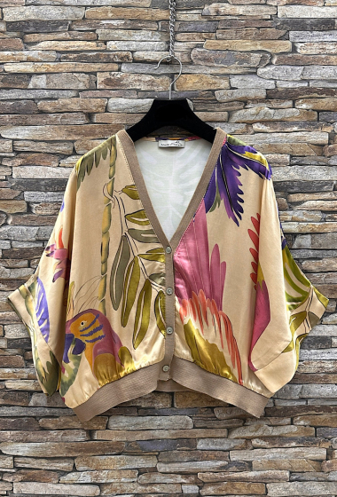 Wholesaler Elle Style - GILETTA cardigan printed in silk-effect satin viscose, fluid and romantic