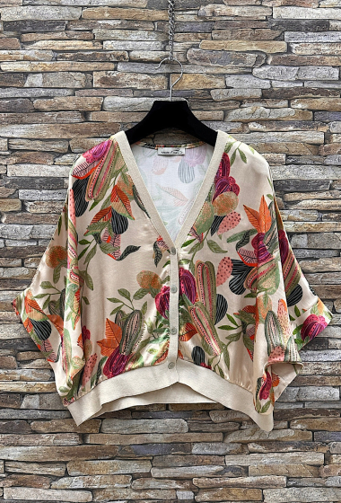 Wholesaler Elle Style - GILETTA cardigan printed in silk-effect satin viscose, fluid and romantic