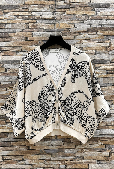 Wholesaler Elle Style - GILETTA cardigan printed in silk-effect satin viscose, fluid and romantic