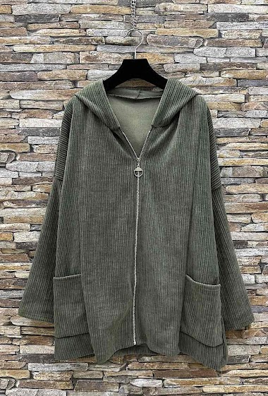 Wholesaler Elle Style - NADEGE hooded velvet vest with pocket and zip