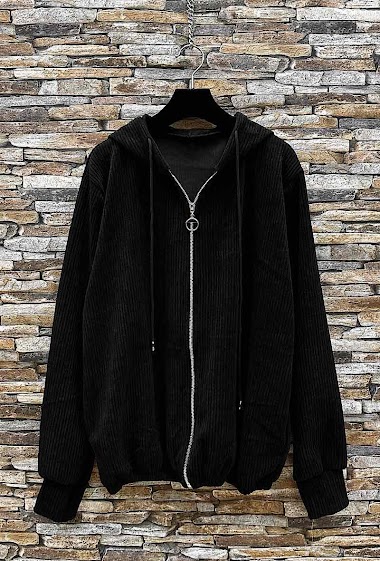 Wholesaler Elle Style - NADY hooded velvet vest with pocket and zip