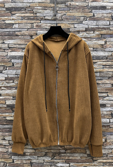 Wholesaler Elle Style - NADY hooded velvet vest with pocket and zip