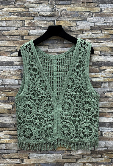 Wholesaler Elle Style - SHEILA vest in cotton crochet with fringe. boho chic and romantic
