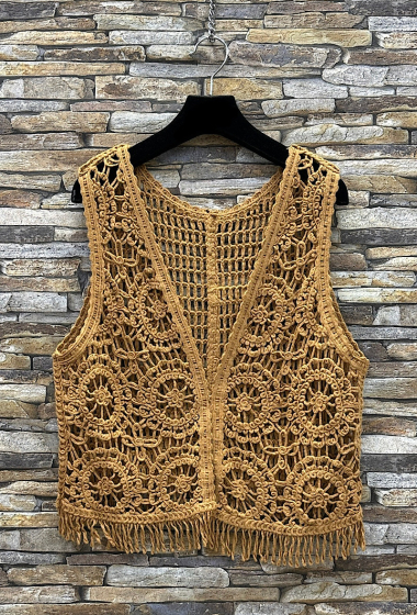 Großhändler Elle Style - SHEILA vest in cotton crochet with fringe. boho chic and romantic