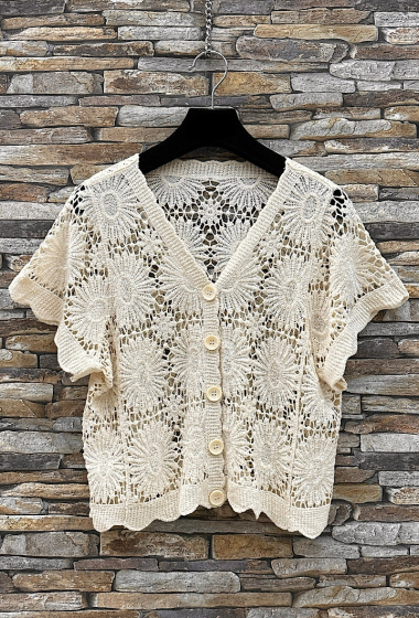 Wholesaler Elle Style - Top CLARINSSE cotton crochet vest, bohemian chic and romantic