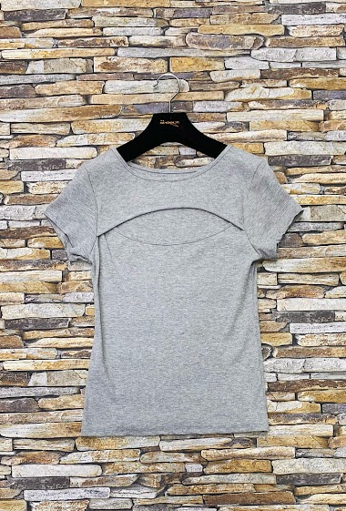 Wholesaler Elle Style - Ribbed jersey top, soft and comfortable cotton fabric. Romantic / GLAMCHIC