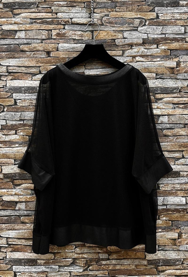 Mayorista Elle Style - KENDAL Top de dos piezas, estampado Plain Black con detalle de piel sintética