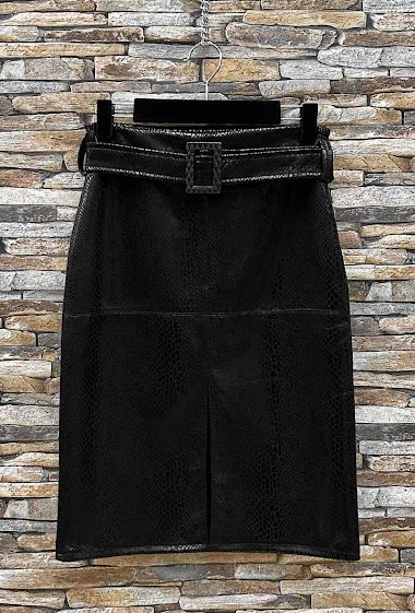Wholesaler Elle Style - CARINE skirt, in python effect faux leather with belt.