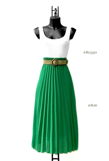 Wholesaler Elle Style - LOIS skirt, very fluid pleated with viscose lining and bohemian belt.