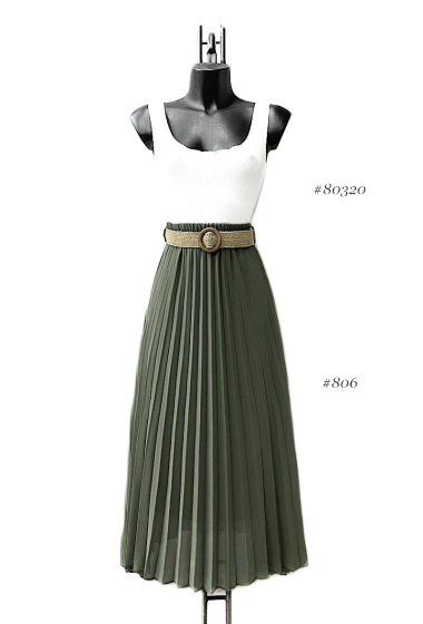 Wholesaler Elle Style - LOIS skirt, very fluid pleated with viscose lining and bohemian belt.