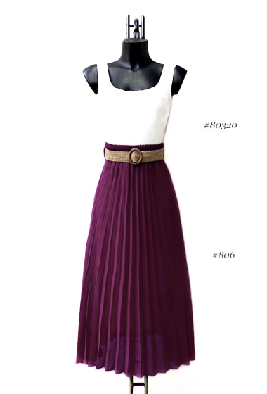 Großhändler Elle Style - LOIS skirt, very fluid pleated with viscose lining and bohemian belt.