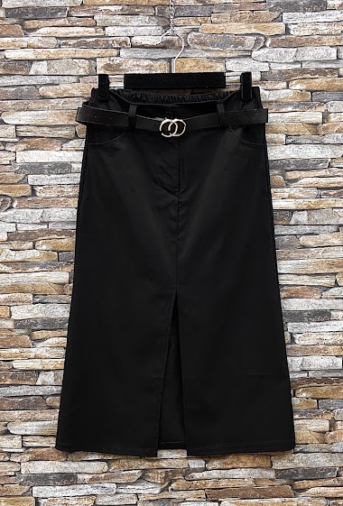 Wholesalers Elle Style - MOLLY skirt with front slit, very stretchy, belt, front pockets and elastic at the waist