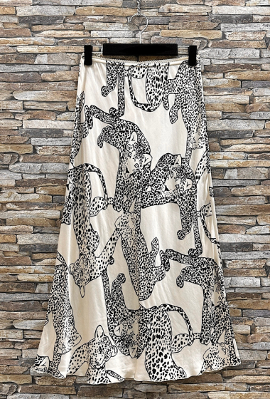 Grossiste Elle Style - Jupe MONICA imprimé en viscose satinée effet soie avec bordure dentelle