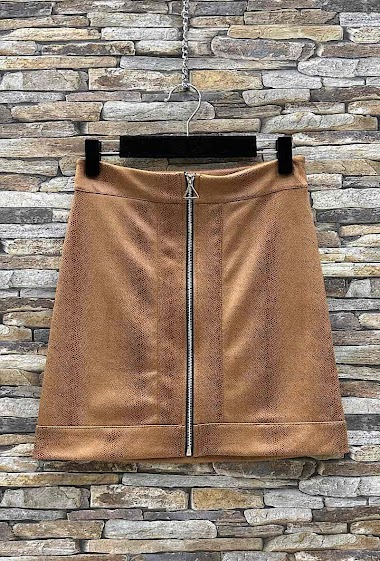 Wholesaler Elle Style - NINON Mid-leather mid-suede, python print classic skirt with zip, skin effect.