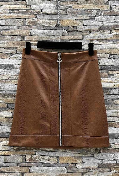 Wholesaler Elle Style - NINON Mid-leather mid-suede, python print classic skirt with zip, skin effect.