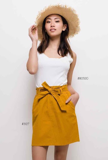 Mayorista Elle Style - OANA Cotton skirt with bow belt. With front pockets.