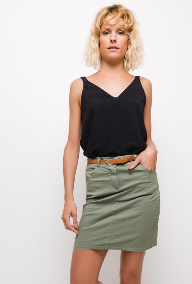 Wholesaler Elle Style - ONDINE Chino classic straight skirt in cotton with pockets and belt.