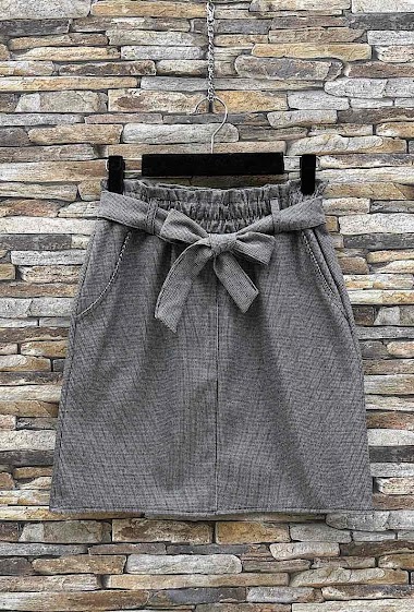 Großhändler Elle Style - ONNA Woolen Belt Skirt. Flannel Look. Thick. Autumnal. Vichy Print