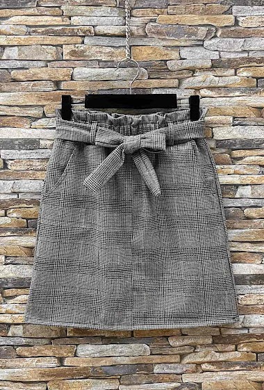 Großhändler Elle Style - ONNA Woolen Belt Skirt. Flannel Look. Thick. Autumnal. Vichy Print