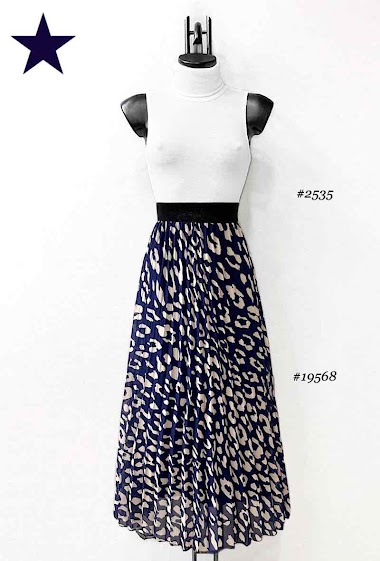 Wholesaler Elle Style - RISSA pleated skirt, iridescent elastic waistband, very fluid with viscose lining.