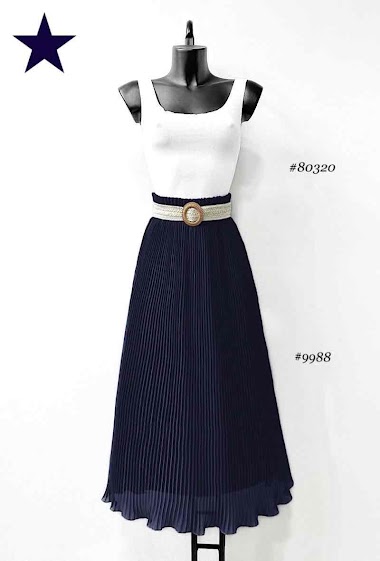 Grossiste Elle Style - Jupe SHEILA plissée fluide avec doublure en viscose et ceinture bohème