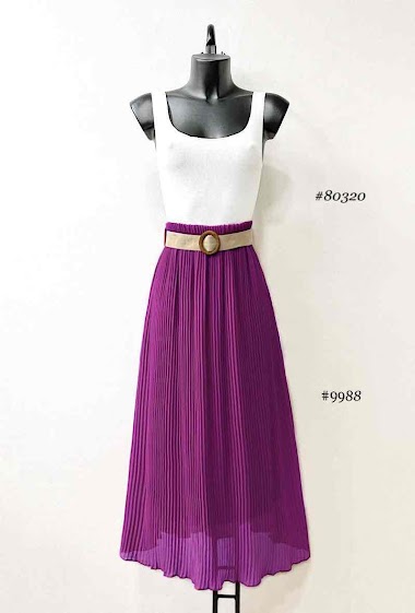 Wholesaler Elle Style - Fluid pleated SHEILA skirt with viscose lining and bohemian belt