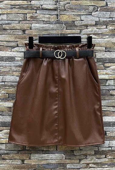 Großhändler Elle Style - STESSY elastic waist skirt, in imitation leather with front pockets and belt.