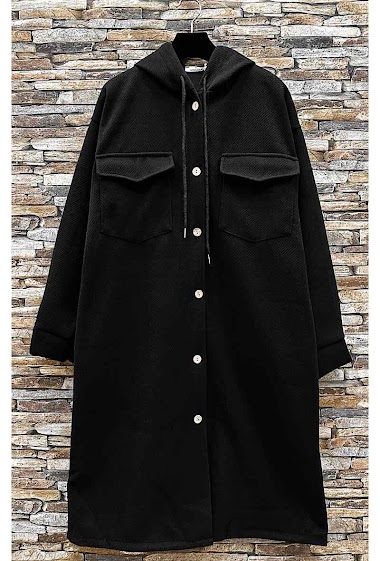 Grossiste Elle Style - Manteau AMANY à capuche avec bouton et poche, en drap de laine