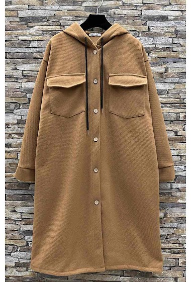Wholesaler Elle Style - AMANY hooded coat with button and pocket, in woolen cloth