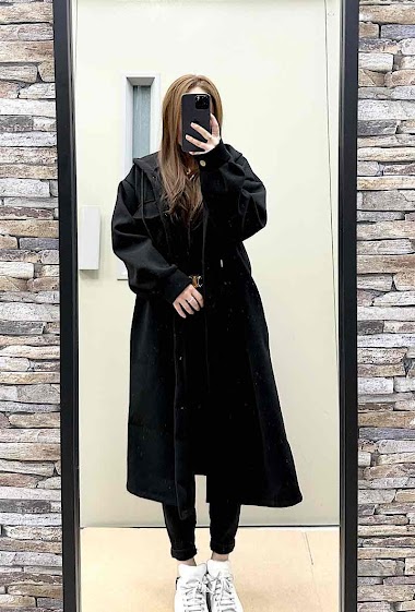 Wholesaler Elle Style - AMANY hooded coat with button and pocket, in woolen cloth