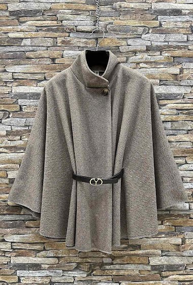 Wholesaler Elle Style - ASTRID cape coat with belt, in flannel, Autumn and Winter fabrics
