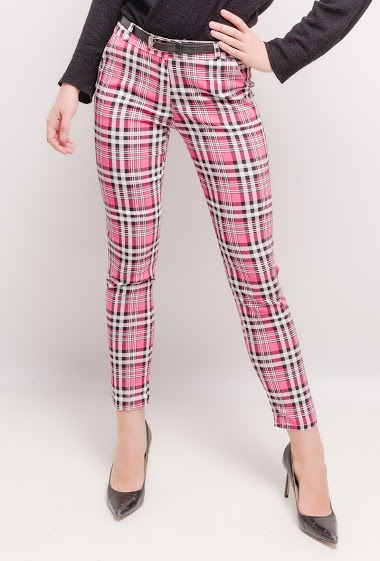 Grossiste Elle Style - Pantalon à carreaux écossais, style pantalon chino, taille haute. Casual