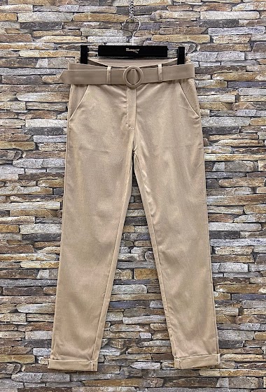 Großhändler Elle Style - ESSA Classic plain pants, very strech with handmade belt and 2 front pockets.