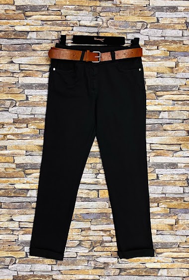 Grossiste Elle Style - Pantalon ANTOINE Classique en coton, taille haute à ceinture.