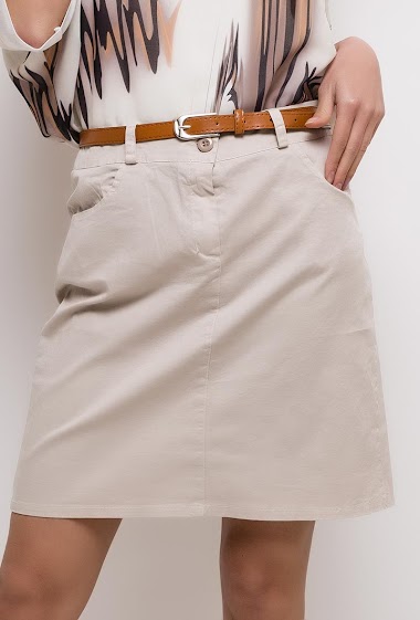 Wholesaler Elle Style - ONDINE Chino classic straight skirt in cotton with pockets and belt.