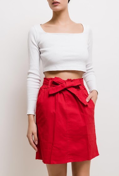 OANA Cotton skirt with bow belt. With front pockets.